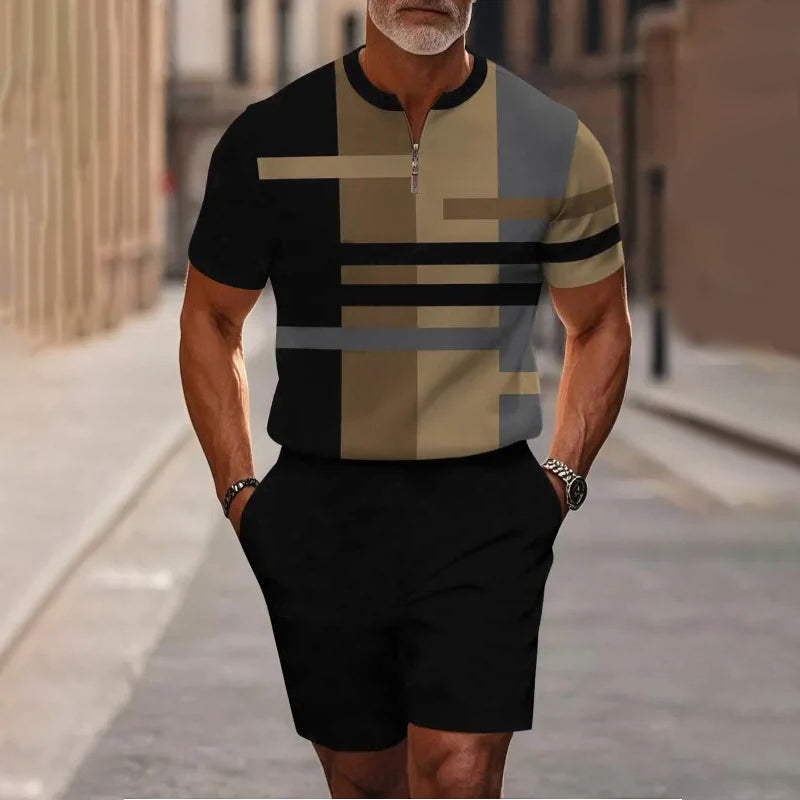 🔥60% KORTING🔥 Heren shirt en short set met kwartrits
