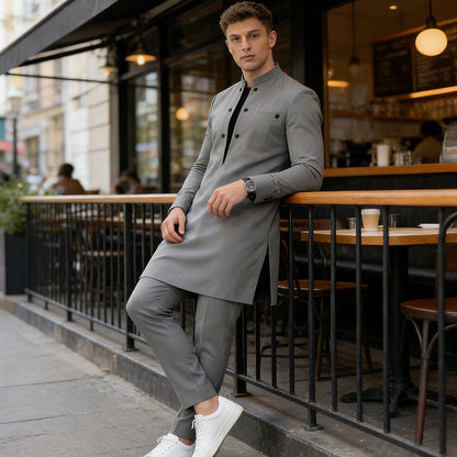 👔 60% KORTING! 🔥 Moderne herentuniek en -broek met mandarijnkraag – Elegant ontwerp, comfortabele pasvorm en perfect voor feestelijke gelegenheden 🎩