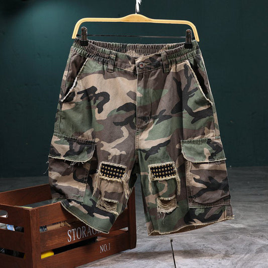 🩳 50% KORTING! 🔥 Camo-cargoshort met studs voor heren – slijtvast, veel zakken en een stoer camouflagepatroon – ideaal voor buitenactiviteiten en dagelijks gebruik 🌿