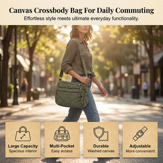 Tas van canvas met meerdere vakken 🎒 Lichtgewicht en duurzaam, verstelbare schouderband, kan als schoudertas of crossbodytas gedragen worden 👜