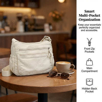 Tas van canvas met meerdere vakken 🎒 Lichtgewicht en duurzaam, verstelbare schouderband, kan als schoudertas of crossbodytas gedragen worden 👜