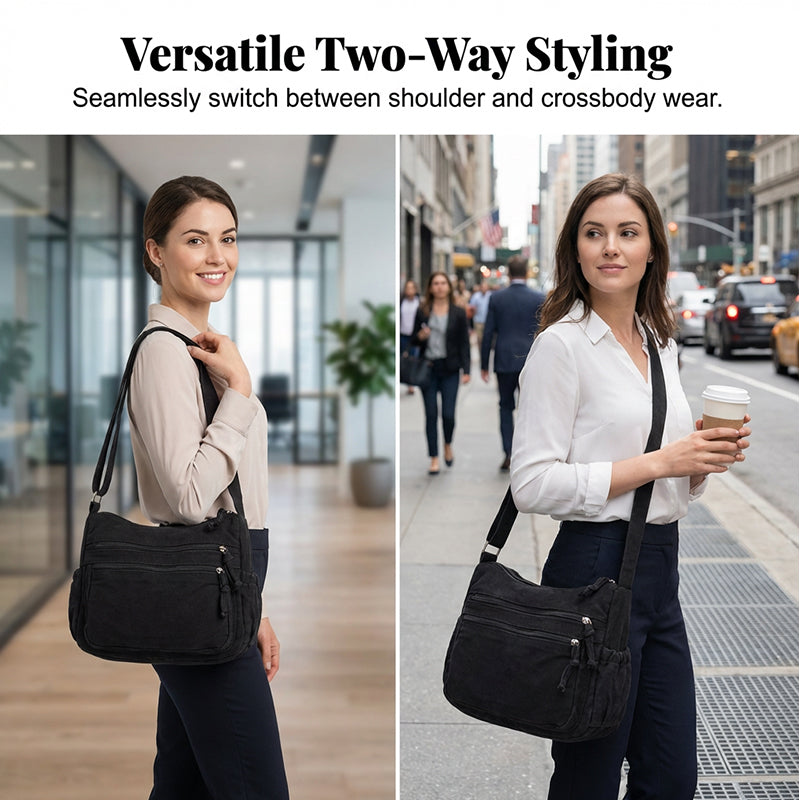 Tas van canvas met meerdere vakken 🎒 Lichtgewicht en duurzaam, verstelbare schouderband, kan als schoudertas of crossbodytas gedragen worden 👜