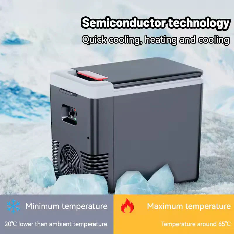 Draagbare autokoeler/verwarmer 🧊 20℃ temperatuurverschil, krachtige koeling/verwarming ♨️ Biedt ruimte aan 6 flessen water + snacks 🍎 Stille werking met slechts 45 decibel 🔇 Onmisbaar voor buitengebruik ⛺