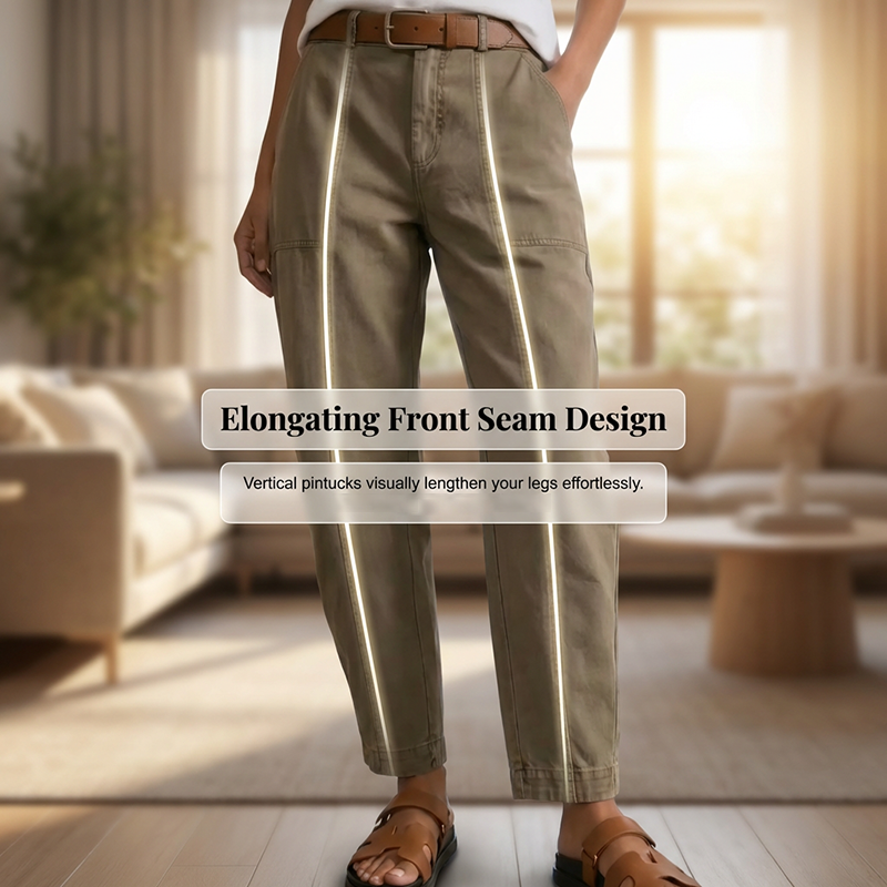 Veelzijdige taps toelopende broek 👖 Hoge taille en nauwsluitende pasvorm, praktische zakken, kreukvrije stof, creëert de illusie van langere benen 📏