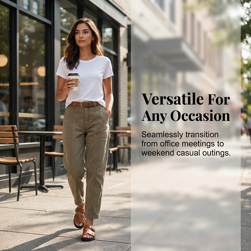 Veelzijdige taps toelopende broek 👖 Hoge taille en nauwsluitende pasvorm, praktische zakken, kreukvrije stof, creëert de illusie van langere benen 📏
