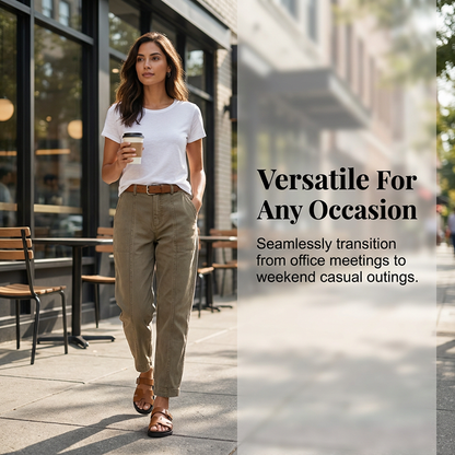 Veelzijdige taps toelopende broek 👖 Hoge taille en nauwsluitende pasvorm, praktische zakken, kreukvrije stof, creëert de illusie van langere benen 📏
