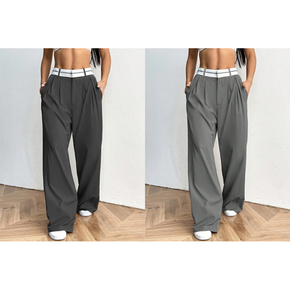 Stijlvolle broek met wijde pijpen 💃 Kleurblokken in de tailleband + hoge taille ✨ Perfect voor werk of om te winkelen 👜