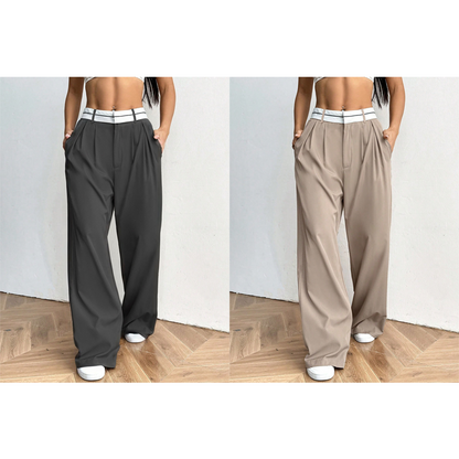 Stijlvolle broek met wijde pijpen 💃 Kleurblokken in de tailleband + hoge taille ✨ Perfect voor werk of om te winkelen 👜