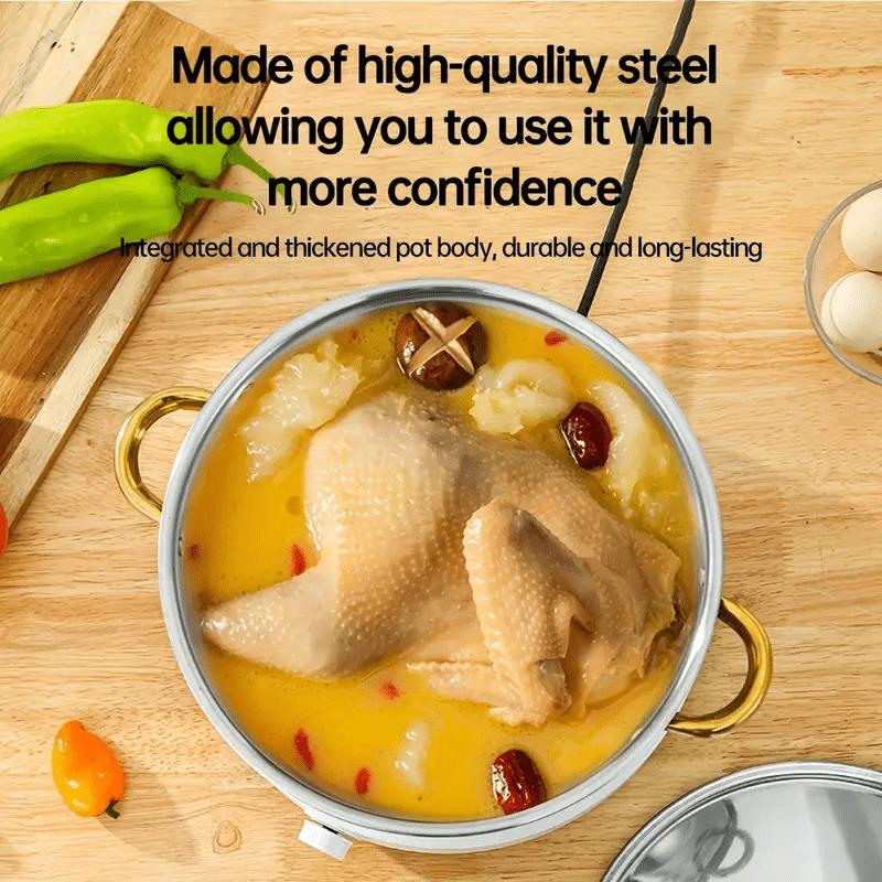 Vijfdelige kookset 🍲 Alles wat je nodig hebt om te stoven, koken en roerbakken. Verdikt roestvrij staal, transparant deksel, gouden handgreep. Geschikt voor alle soorten kookplaten 🔥