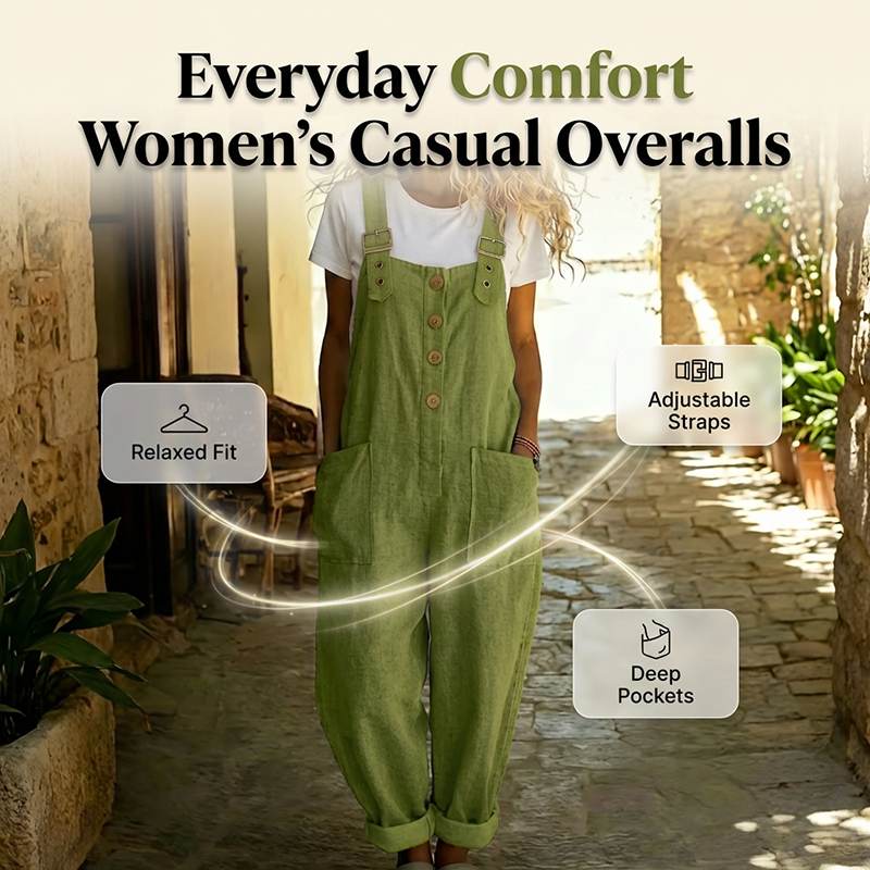 👖 NU 60% KORTING! 🌿 Casual damesoveralls met knoopsluiting – Verstelbare bandjes, ademende stof en relaxte pasvorm ✨