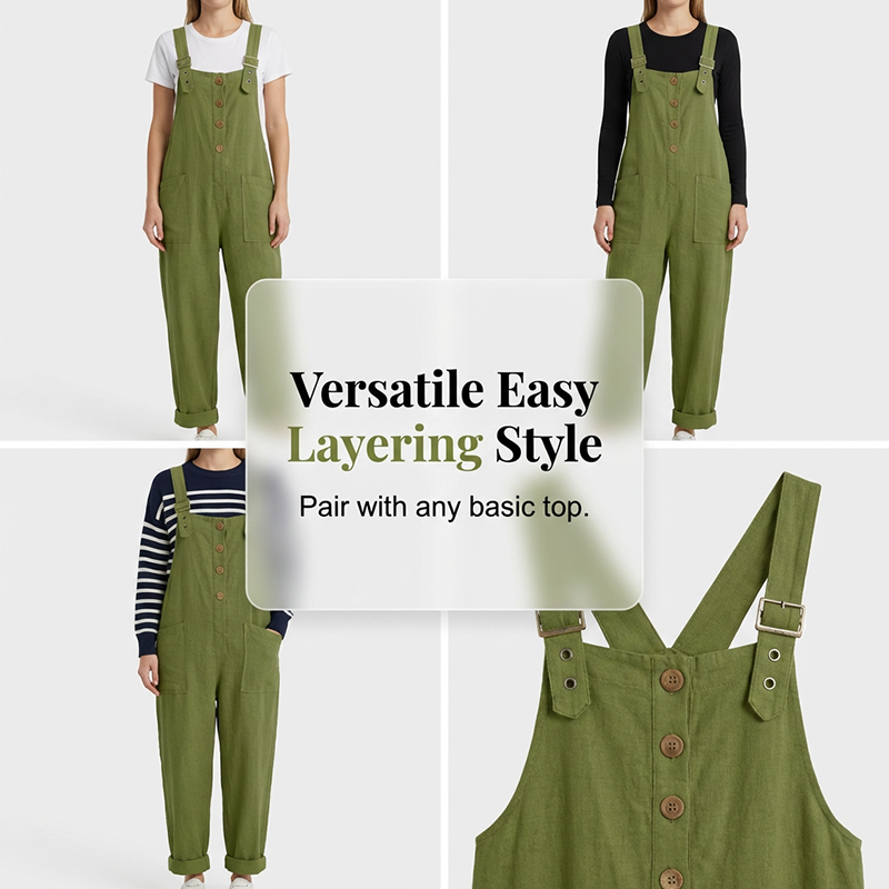 👖 NU 60% KORTING! 🌿 Casual damesoveralls met knoopsluiting – Verstelbare bandjes, ademende stof en relaxte pasvorm ✨