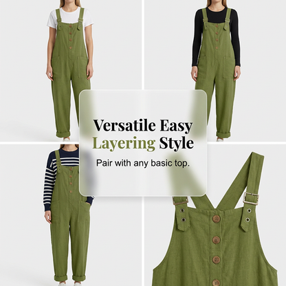 👖 NU 60% KORTING! 🌿 Casual damesoveralls met knoopsluiting – Verstelbare bandjes, ademende stof en relaxte pasvorm ✨