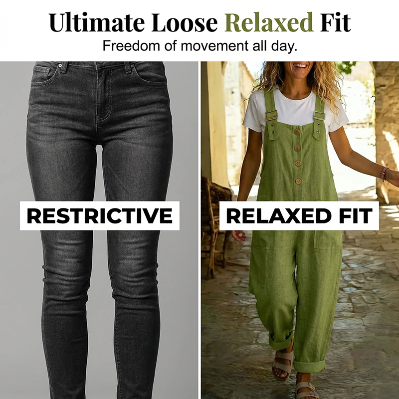 👖 NU 60% KORTING! 🌿 Casual damesoveralls met knoopsluiting – Verstelbare bandjes, ademende stof en relaxte pasvorm ✨