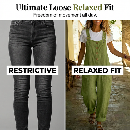 👖 NU 60% KORTING! 🌿 Casual damesoveralls met knoopsluiting – Verstelbare bandjes, ademende stof en relaxte pasvorm ✨