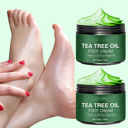 Voetmaskercrème met Tea Tree-olie 🦶 — Aloë voor diepe hydratatie, vitamine E voor het herstellen van gebarsten huid: Geniet thuis van een voetbehandeling van spakwaliteit 🧴
