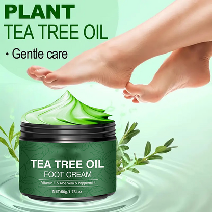 Voetmaskercrème met Tea Tree-olie 🦶 — Aloë voor diepe hydratatie, vitamine E voor het herstellen van gebarsten huid: Geniet thuis van een voetbehandeling van spakwaliteit 🧴