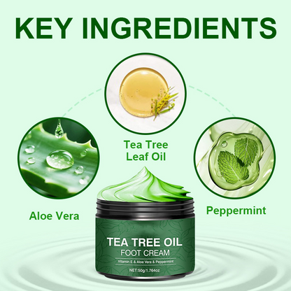 Voetmaskercrème met Tea Tree-olie 🦶 — Aloë voor diepe hydratatie, vitamine E voor het herstellen van gebarsten huid: Geniet thuis van een voetbehandeling van spakwaliteit 🧴