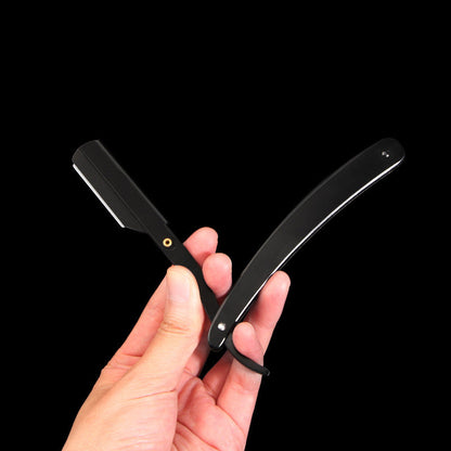 Scheermes met gebogen handvat 🪒 — Vervangbaar mes met kliksluiting | Roestbestendig roestvrij staal | Opvouwbaar voor opslag | Veelzijdig in gebruik: baarden, bakkebaarden & hoofd scheren 💈