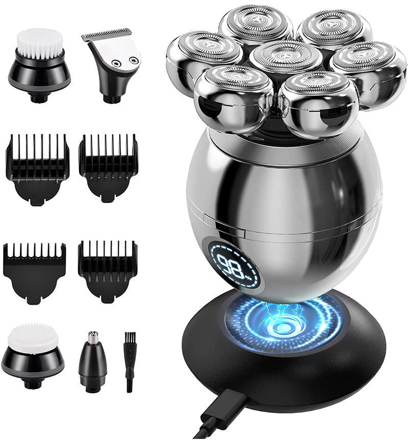 💪 7D-scheerapparaat met opzetstukken | 5-in-1 multifunctioneel ⚡ Draadloos opladen + LED-batterij-indicator 🚿 Geschikt voor droog en nat gebruik · Afwasbaar 🪐 Handig voor onderweg