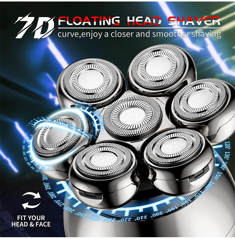 💪 7D-scheerapparaat met opzetstukken | 5-in-1 multifunctioneel ⚡ Draadloos opladen + LED-batterij-indicator 🚿 Geschikt voor droog en nat gebruik · Afwasbaar 🪐 Handig voor onderweg