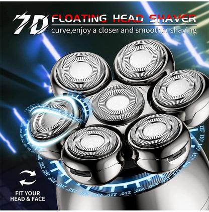 💪 7D-scheerapparaat met opzetstukken | 5-in-1 multifunctioneel ⚡ Draadloos opladen + LED-batterij-indicator 🚿 Geschikt voor droog en nat gebruik · Afwasbaar 🪐 Handig voor onderweg
