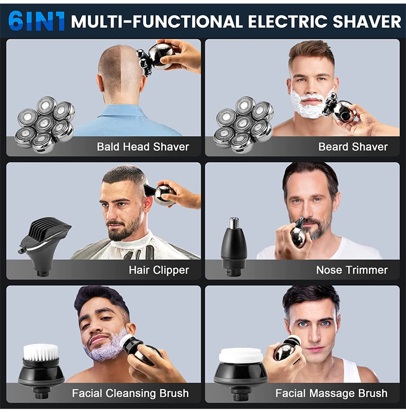 💪 7D-scheerapparaat met opzetstukken | 5-in-1 multifunctioneel ⚡ Draadloos opladen + LED-batterij-indicator 🚿 Geschikt voor droog en nat gebruik · Afwasbaar 🪐 Handig voor onderweg