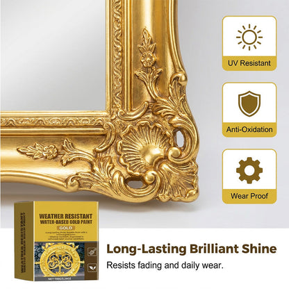 🎨🏡Verfset met bladgoudeffect – Watergedragen, weerbestendige metallic goudverf met kwast, ideaal voor meubels, decoratie en doe-het-zelfprojecten buitenshuis