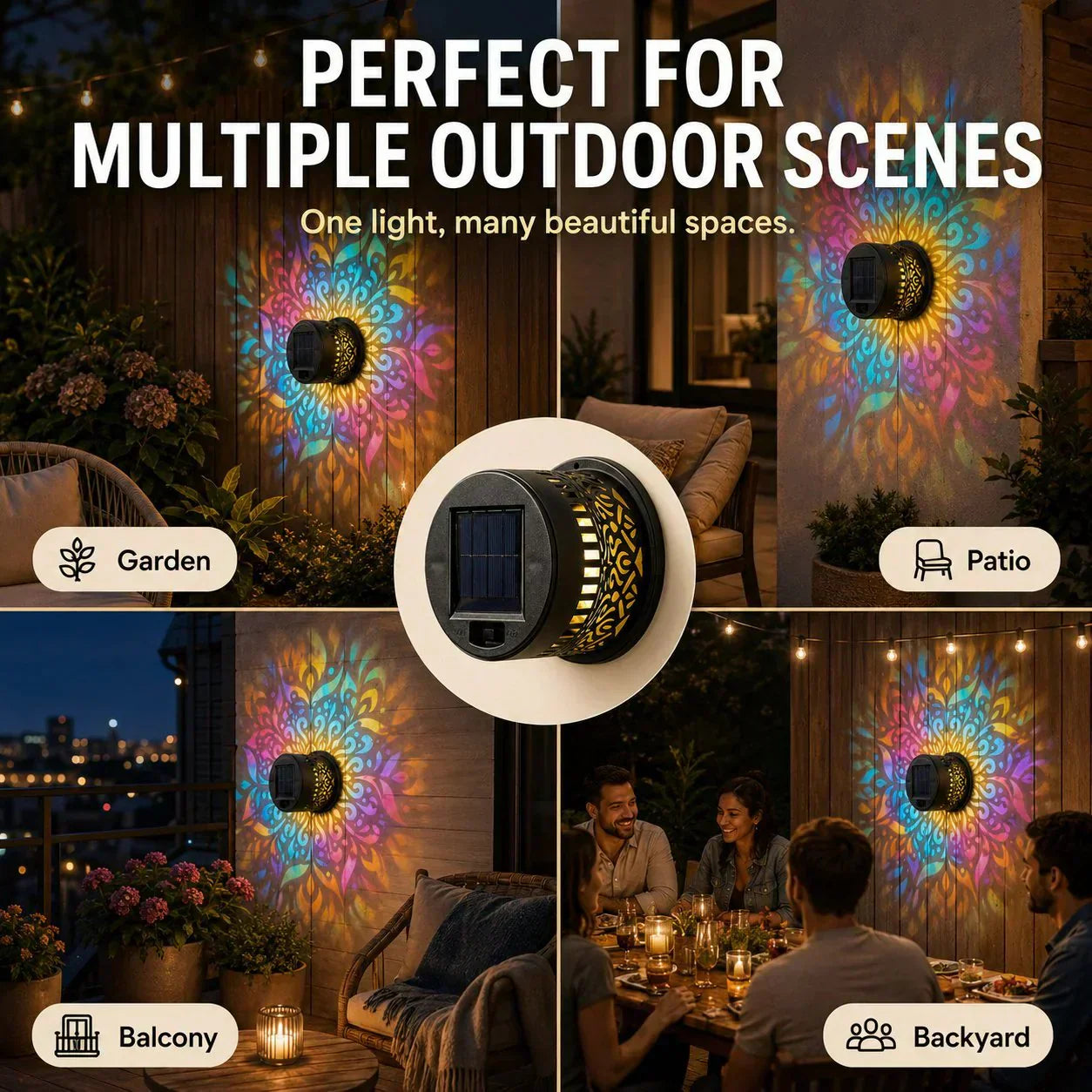 🌞 50% KORTING! 🌀 Mandala-lamp op zonne-energie – Prachtige patroonprojectie, 2-in-1 vloer- en wandverlichting & IP65 waterdicht met automatische aan/uit-functie 🌿