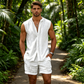 👕 50% KORTING! 🌴 Set met mouwloos overhemd en korte broek voor heren – met structuurpatroon, lichtgewicht, perfect voor op vakantie ✨