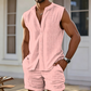 👕 50% KORTING! 🌴 Set met mouwloos overhemd en korte broek voor heren – met structuurpatroon, lichtgewicht, perfect voor op vakantie ✨