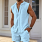 👕 50% KORTING! 🌴 Set met mouwloos overhemd en korte broek voor heren – met structuurpatroon, lichtgewicht, perfect voor op vakantie ✨