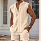 👕 50% KORTING! 🌴 Set met mouwloos overhemd en korte broek voor heren – met structuurpatroon, lichtgewicht, perfect voor op vakantie ✨