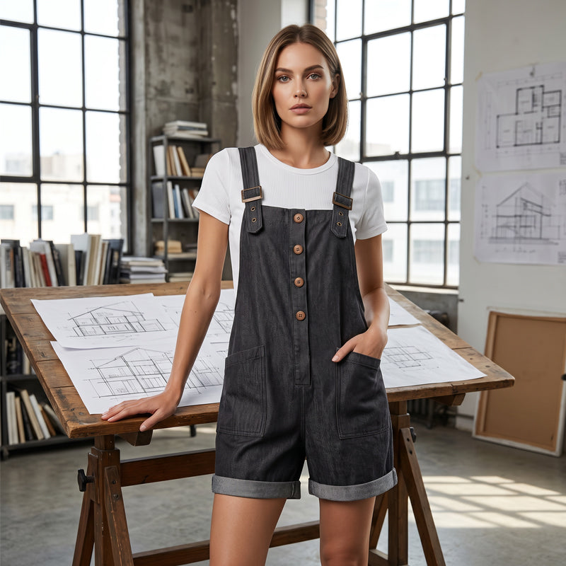 👖 50 % KORTING! ✨ Retro effen jumpsuit – verstelbare schouderbanden, grote zakken en een relaxte pasvorm – de perfecte casual zomerbusiness ☀️