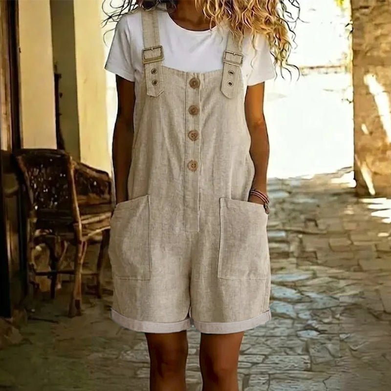 👖 50 % KORTING! ✨ Retro effen jumpsuit – verstelbare schouderbanden, grote zakken en een relaxte pasvorm – de perfecte casual zomerbusiness ☀️