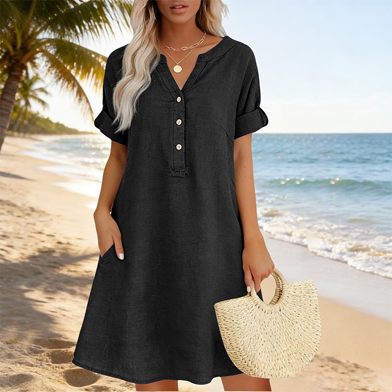 🏖️ 50% KORTING! 👗 Damesjurk met V-hals – losse pasvorm, zakken en ademend