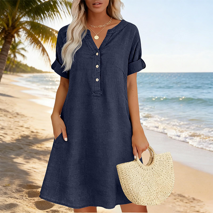 🏖️ 50% KORTING! 👗 Damesjurk met V-hals – losse pasvorm, zakken en ademend