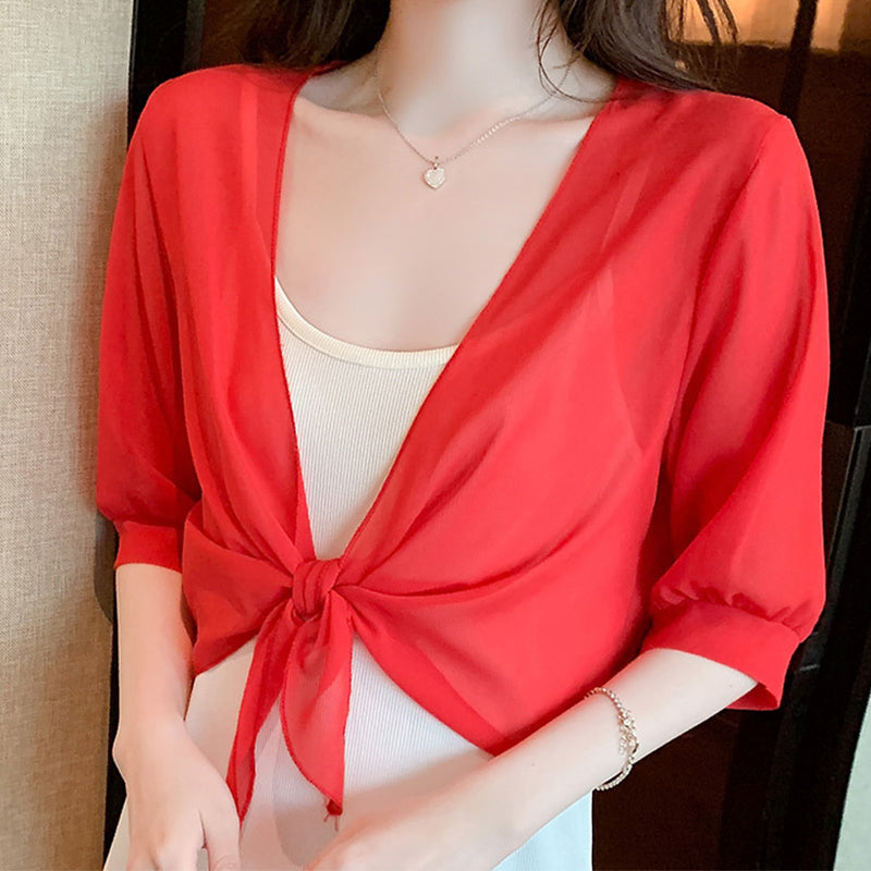 📢📢50% KORTING!! ⏰ Dames Elegante Chiffon Strikvoorkant Cropped Top