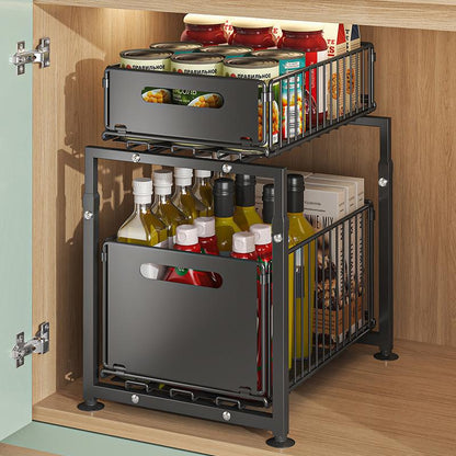 💥 50% KORTING! 🥫 Dubbellaags Uittrekbare Kastorganizer – Verstelbaar, Grote Capaciteit & Geen Montage Nodig ✨