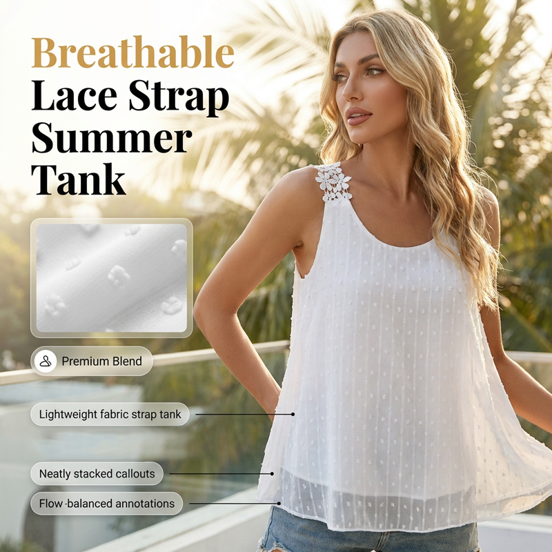 👕✨ 50% KORTING – SLECHTS VOOR BEPERKTE TIJD! Elegante tanktop met kanten bandjes en stippenpatroon – Casual, vrouwelijk en perfect voor de zomer en dagelijks gebruik ✨