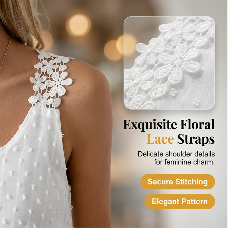 👕✨ 50% KORTING – SLECHTS VOOR BEPERKTE TIJD! Elegante tanktop met kanten bandjes en stippenpatroon – Casual, vrouwelijk en perfect voor de zomer en dagelijks gebruik ✨
