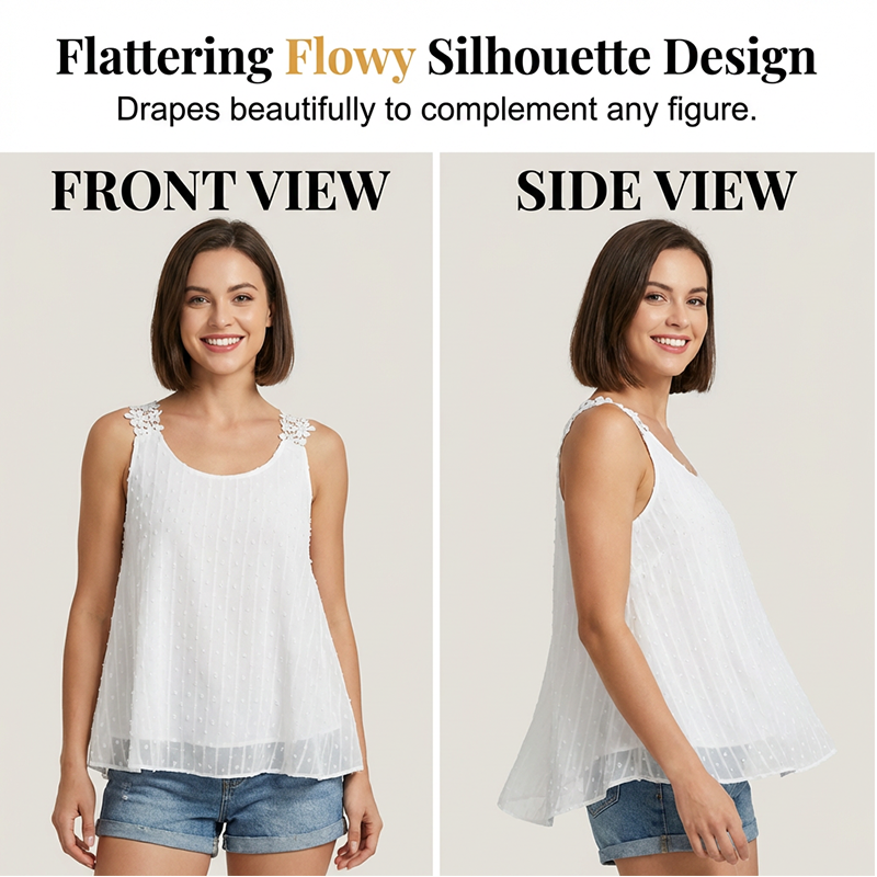 👕✨ 50% KORTING – SLECHTS VOOR BEPERKTE TIJD! Elegante tanktop met kanten bandjes en stippenpatroon – Casual, vrouwelijk en perfect voor de zomer en dagelijks gebruik ✨