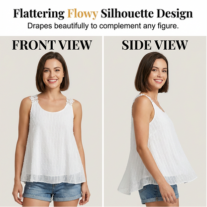👕✨ 50% KORTING – SLECHTS VOOR BEPERKTE TIJD! Elegante tanktop met kanten bandjes en stippenpatroon – Casual, vrouwelijk en perfect voor de zomer en dagelijks gebruik ✨