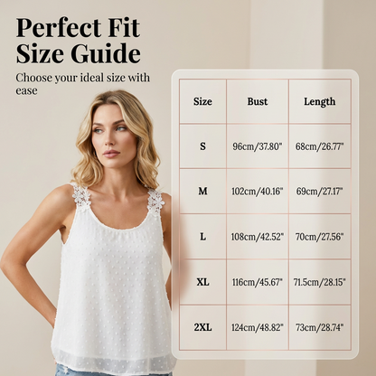 👕✨ 50% KORTING – SLECHTS VOOR BEPERKTE TIJD! Elegante tanktop met kanten bandjes en stippenpatroon – Casual, vrouwelijk en perfect voor de zomer en dagelijks gebruik ✨