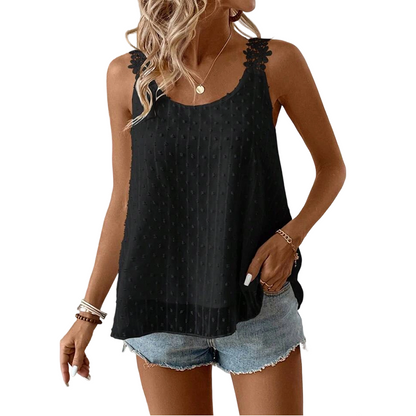 👕✨ 50% KORTING – SLECHTS VOOR BEPERKTE TIJD! Elegante tanktop met kanten bandjes en stippenpatroon – Casual, vrouwelijk en perfect voor de zomer en dagelijks gebruik ✨