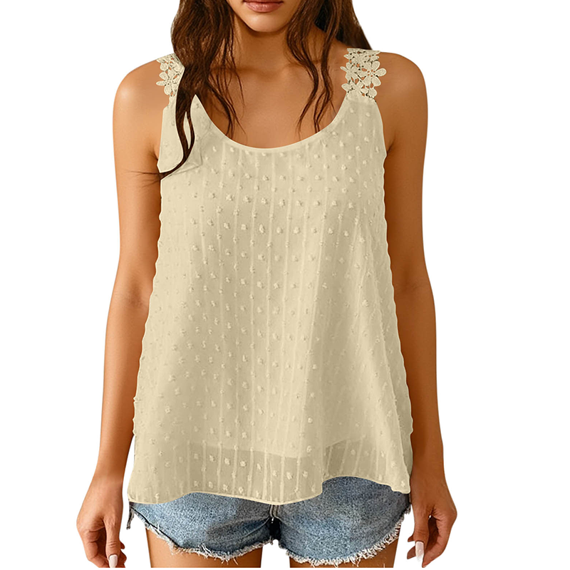 👕✨ 50% KORTING – SLECHTS VOOR BEPERKTE TIJD! Elegante tanktop met kanten bandjes en stippenpatroon – Casual, vrouwelijk en perfect voor de zomer en dagelijks gebruik ✨
