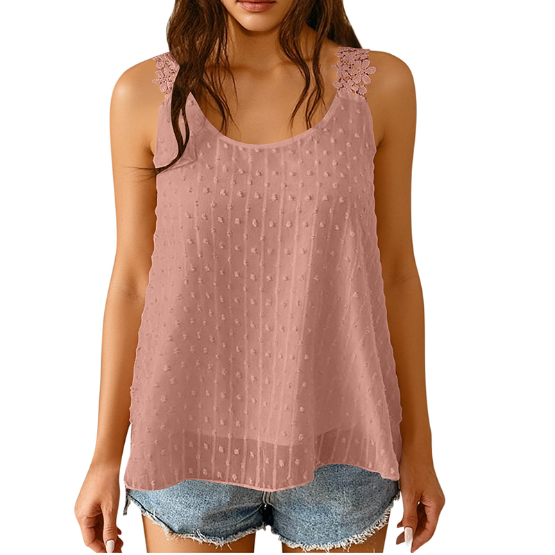 👕✨ 50% KORTING – SLECHTS VOOR BEPERKTE TIJD! Elegante tanktop met kanten bandjes en stippenpatroon – Casual, vrouwelijk en perfect voor de zomer en dagelijks gebruik ✨
