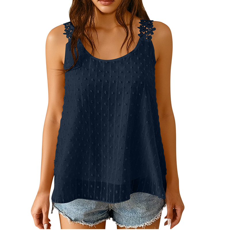 👕✨ 50% KORTING – SLECHTS VOOR BEPERKTE TIJD! Elegante tanktop met kanten bandjes en stippenpatroon – Casual, vrouwelijk en perfect voor de zomer en dagelijks gebruik ✨