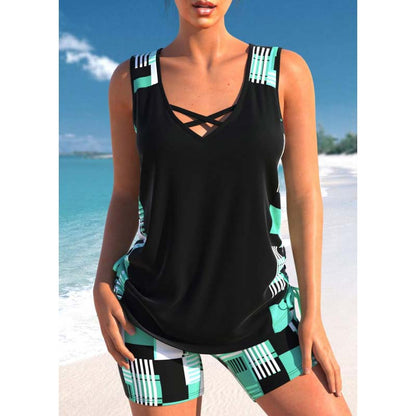 🏖️ 50% KORTING! ✨ Sportief tweedelig zwempak – gekruiste bandjes, boyshorts, sneldrogend 🏄‍♀️