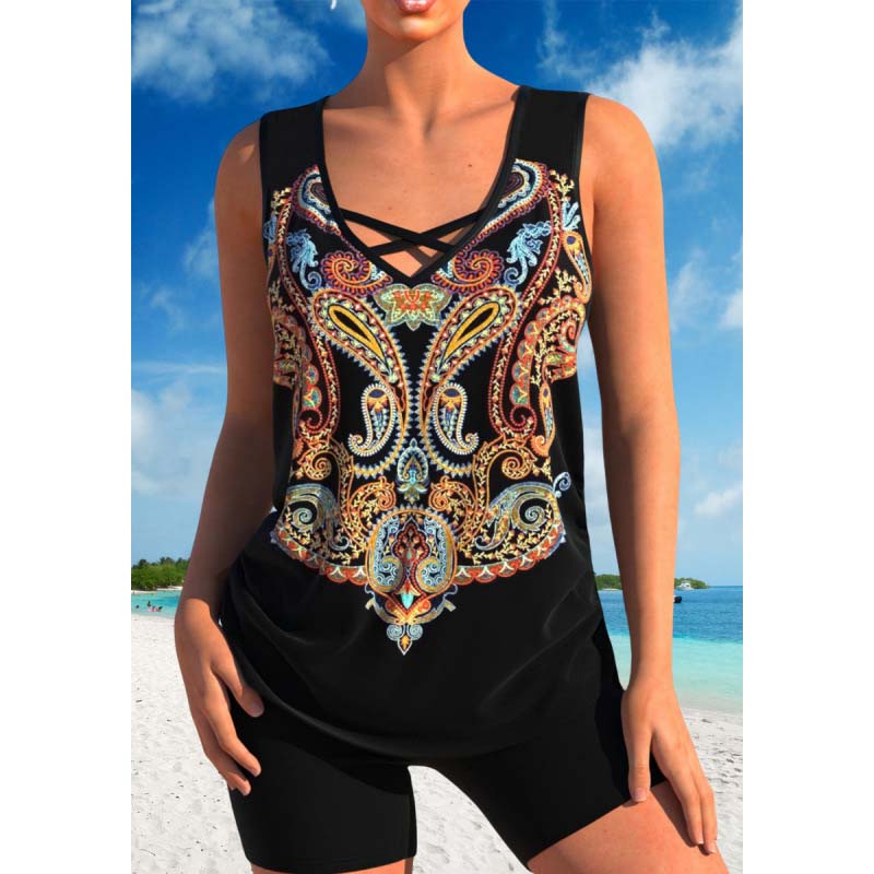 🏖️ 50% KORTING! ✨ Sportief tweedelig zwempak – gekruiste bandjes, boyshorts, sneldrogend 🏄‍♀️