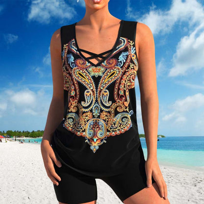 🏖️ 50% KORTING! ✨ Sportief tweedelig zwempak – gekruiste bandjes, boyshorts, sneldrogend 🏄‍♀️